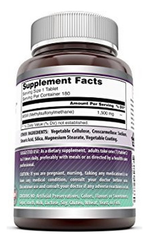 Suplemento Msm Amazing Nutrition 1500mg 180 Comprimidos - Imagem 2
