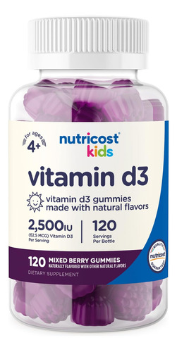 Gomas De Vitamina D3 Nutricost Kids 2.500 Ui (62,5 Mcg), 12