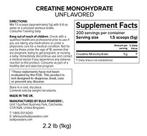 Creatina Monohidratada Em Pó Bulk Powders, 3,5 Oz - Imagem 2