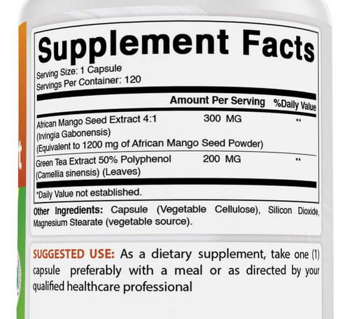 Manga Africana E Chá Verde Naturals 1400 Mg - 120