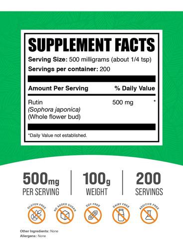 Suplemento Bulksupplements.com Rutina Em Pó 100g - Imagem 2