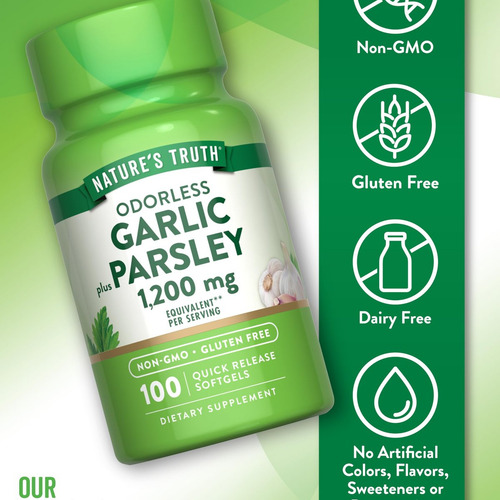 Nature"s Truth Alho E Salsa Sem Odor 1200mg 100 Cápsulas - Imagem 3