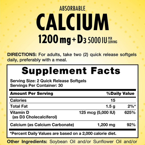 Sundance Cálcio 1200 Mg Com Vitamina D3 5000 Ui - Imagem 3