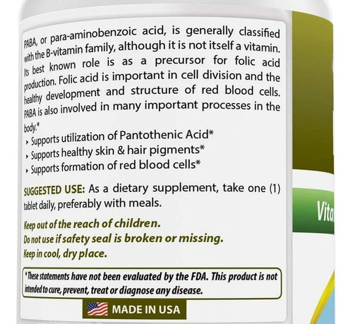 Naturals Natural Paba 500 Mg 180 Comprimidos