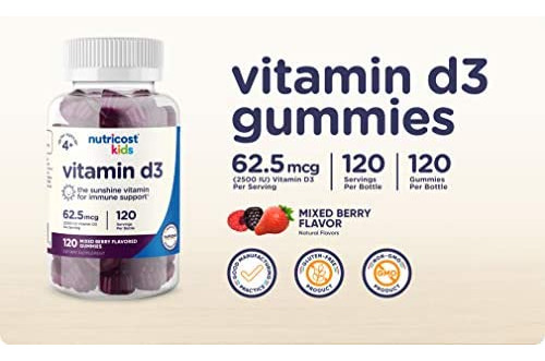 Gomas De Vitamina D3 Nutricost Kids 2.500 Ui (62,5 Mcg), 12 - Imagem 3