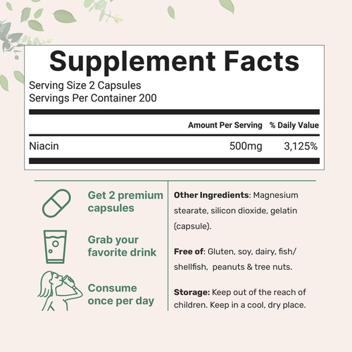 Suplemento De Microingredientes Niacina 500 Mg 400 Cápsulas - Imagem 2
