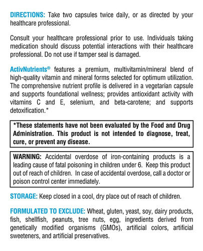 Xymogen Activnutrients Com Ferro E Cobre - Multivitamínico M - Imagem 4