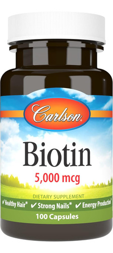 Carlson - Biotina, 5000 Mcg, Cabelo Saudável, Unhas Fortes E