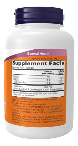 Suplementos Now Foods Now Foods, Ácido Caprílico 600 Mg, 100 - Imagem 3