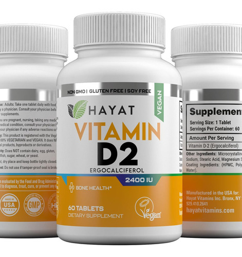 Hayat Hayat D2 Vitaminas Veganas 2.400 Ui, 60 Comprimidos - Imagem 3