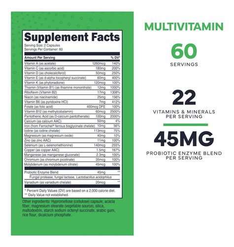 Cápsulas Multivitamínicas Zero, 1300 Mg, 120 Cápsulas - Imagem 7