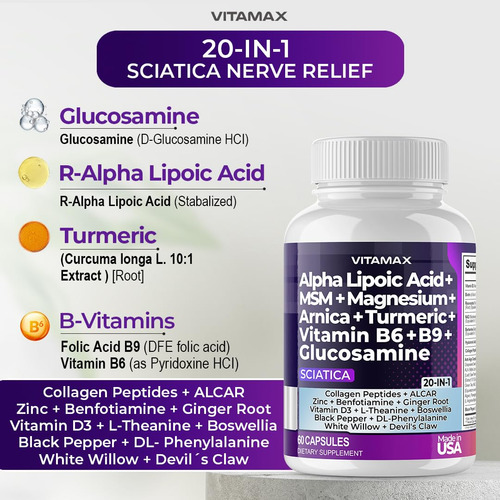 Suplemento De Apoio À Saúde Do Nervo Ciático Vitamax 60 Cáps - Imagem 5