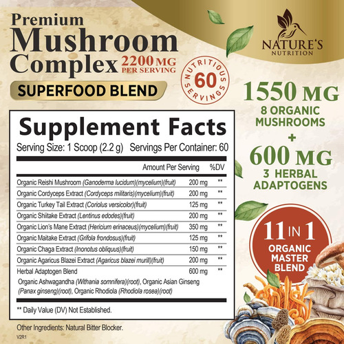 Suplemento De Cogumelos Nature"s Nutrition 11 Em 1 Complex - Imagem 2