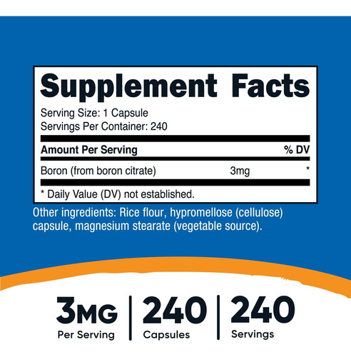 Suplemento Nutricost De Boro 3mg, 240 Cápsulas - Imagem 2