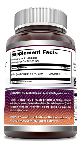 Suplemento Amazing Formulas Msm (metilsulfonilmetano) 2000 - Imagem 2