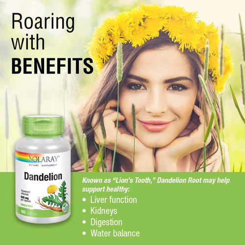 Suplemento Solaray, Raiz De Dente-de-leão, 1040 Mg, 180 Cáps - Imagem 4