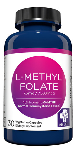 Suplemento Md.life L-metilfolato 7,5 Mg De Potência Máxima