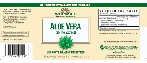 Vitaminas De Aloe Vera Natural Windmill 25mg 60 Cápsulas - Imagem 2
