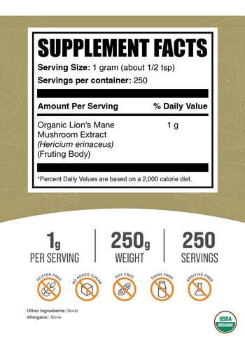 Suplemento Bulksupplements.com Organic Lion"s Mane 250g - Imagem 2