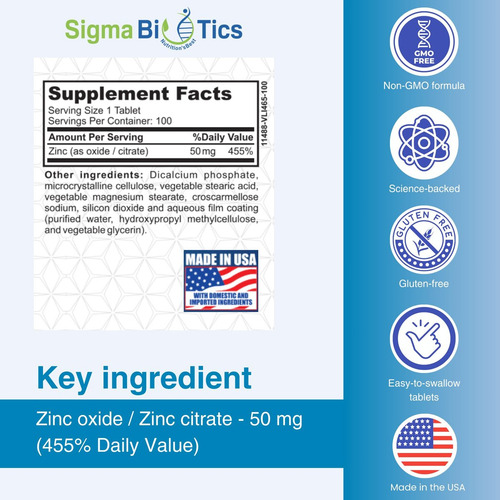 Suplemento De Zinco Sigmabiotics 50mg Para Imunidade E Pele - Imagem 3