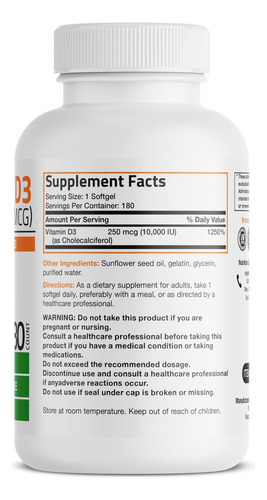 Bronson, Vitamina D3 10.000 Ui - 180 Cápsulas Geladas - Imagem 3
