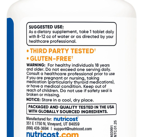 Nutricost Iodo Natural De Algas Marinhas 325mcg - Imagem 3