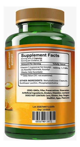 Vitamisan Vitamina C Lipossomal 1600mg - 100 Cápsulas - Ácid - Imagem 12