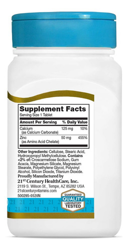 Comprimidos De Zinco Do Século 21 50 Mg (quelatados), 110 Un