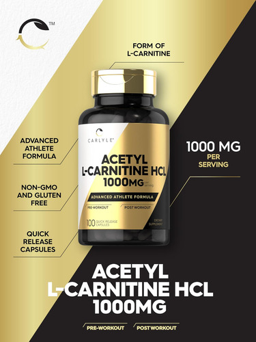 Cápsulas De Carlyle Acetil L-carnitina Hcl | 1000mg | 100 Co - Imagem 12