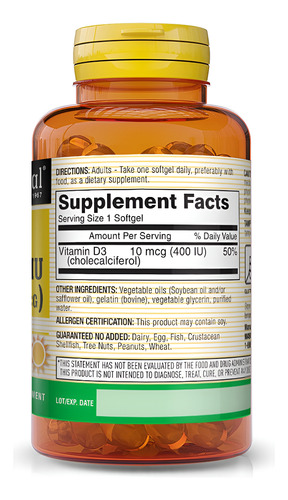 Mason Natural Vitamina D3 10 Mcg - 100 Gelatina