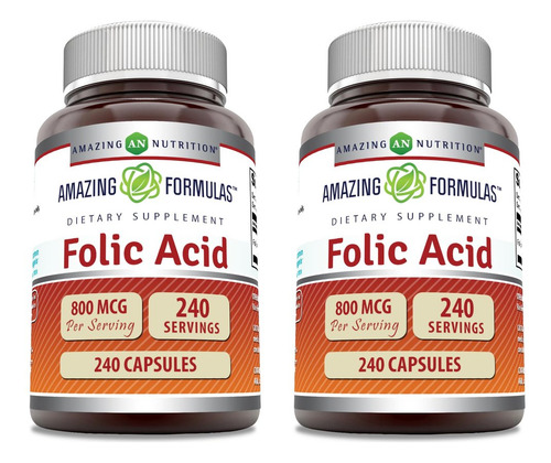 Ácido Fólico Amazing Nutrition 800 Mcg | 240 Cápsulas | Brasil