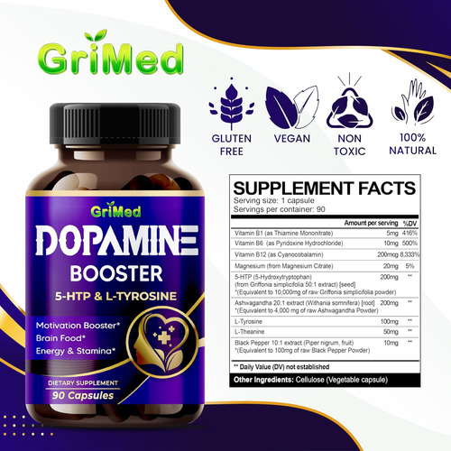 Grimed 5-htp L-tirosina Com Magnésio + L-teanina - 14.285 Mg - Imagem 9