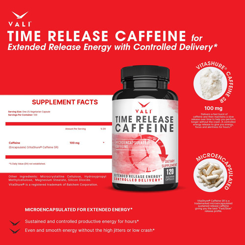 Vali Time Libere Caffeine 100mg Pills - Liberação Lenta Inte - Imagem 3