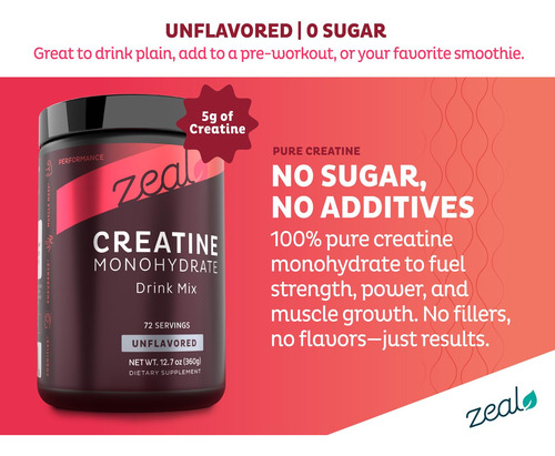 Suplemento Zeal Creatina Micronizada Monohidratada 5g 72 Ser - Imagem 2