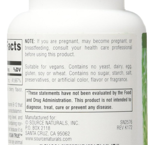 Suplemento Vegano Com Sabor De Vitamina B-12 Da Source Natur - Imagem 6