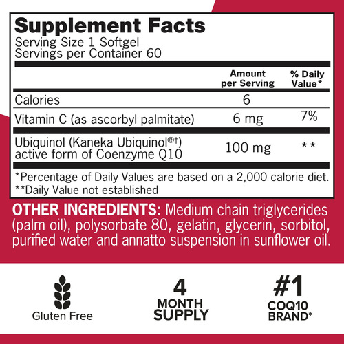 Suplemento Qunol Ubiquinol Coq10 100mg Cápsulas De 4 Meses - Imagem 3