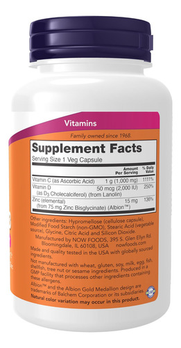 Suplementos Now, C-1000 Zinco E D-3, Suporte Imunológico Saz - Imagem 11