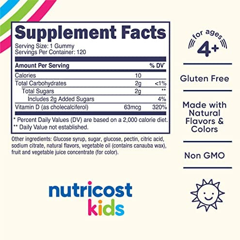 Gomas De Vitamina D3 Nutricost Kids 2.500 Ui (62,5 Mcg), 12 - Imagem 2