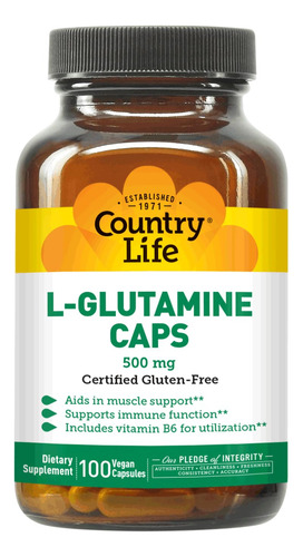 Suplemento Country Life L-glutamina 500 Mg Com B6 100 Cápsul