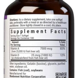 Vitaminas A E D3 Bluebonnet De Óleo De Peixe 100 Cápsulas Ge