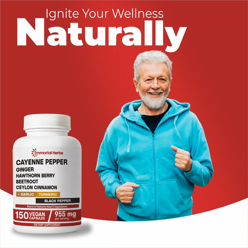 Suplemento Immortal Herbs, Pimenta Caiena Com Alho, 150 Cáps - Imagem 8