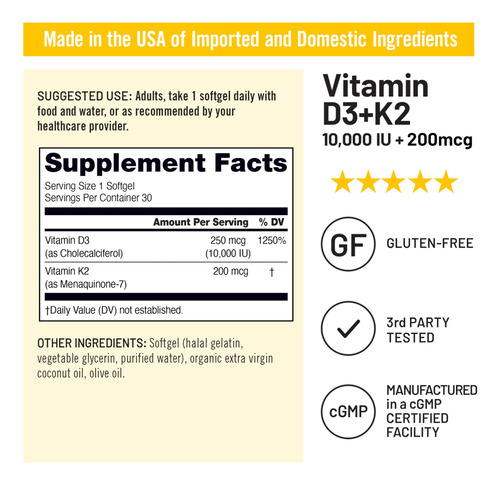 Suplemento Naturewise Vitamina D3 10.000 Ui + K2 200mcg 30 - Imagem 4