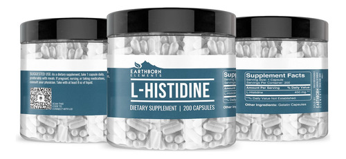 Earthborn Elements L-histidina 200 Cápsulas, Pura E Não Dilu - Imagem 7