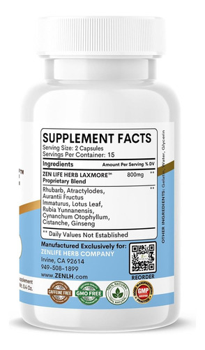 Suplemento Natural Zen Life Herb Zen Life Laxmore 30