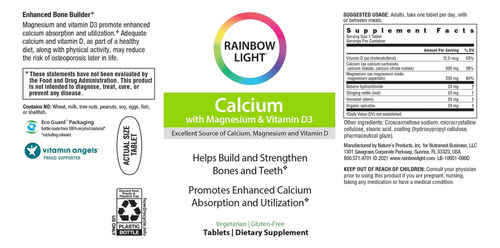 Comprimidos De Cálcio E Magnésio Rainbow Light Com Vitamina - Imagem 8