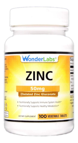 Gluconato De Zinco Quelatado Wonder Laboratories 50 Mg - 100 - Imagem 3