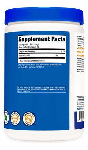 Suplemento Nutricost Ácido D-aspártico (daa) Em Pó 300g Azul - Imagem 5