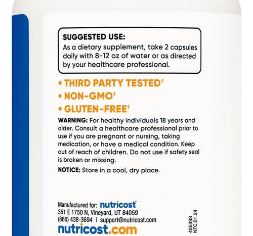 Cápsulas De Casca De Olmo Escorregadio Nutricost 1000mg - Imagem 4