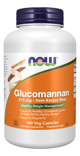 Suplemento Now Glucomannan 575 Mg Suporta Regularidade 180 C