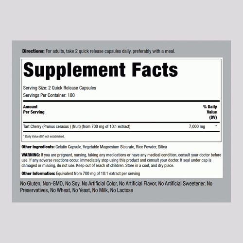 Suplemento Piping Rock Tart Cherry Extract 7000 Mg 200 Compr - Imagem 2
